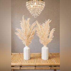 2 Modern Neutral Pampas Grass Ceramic Vase Set Boho Farmhouse Table Decor Chic